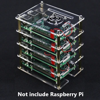 1-10 Capa de Frambuesa Pi 4 Acrílico Caso de Raspberry Pi 3B Transparente Carcasa + Ventilador de Refrigeración para Raspberry Pi 4 3 Modelo B 3B Plus