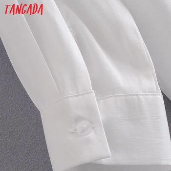 Tangada de las Mujeres Elegantes de la Holgada camisa Blanca de Manga Larga Sólido Gire hacia Abajo de Collar Elegante de las Señoras ropa de Trabajo Blusas 3A51