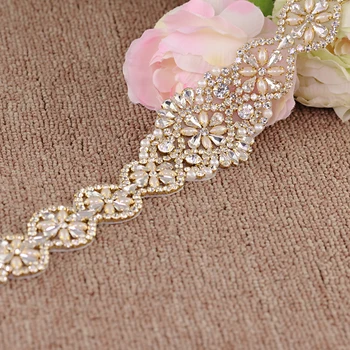 TRiXY S161-G de Oro de diamantes de imitación de la Boda de la Correa de Vestidos de Novia de la Correa de la Boda Vestido de la Correa de Diamantes de bandas para las Mujeres de la Perla Cinturones para Mujer