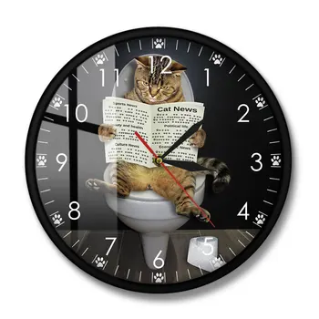 Gatito Gato en el Inodoro con papel de Periódico Dormitorio en Silencio el Reloj de Pared Divertido cuarto de Baño de la Pared de Arte Decorativo de Pared Reloj de Regalo Para los Dueños de gatos