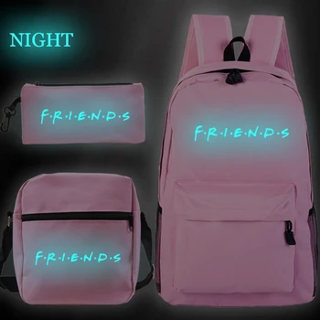 2020 Nuevos Amigos Mochila Bolso de la caja de Lápiz Luminoso 3Pcs/Conjuntos de la Escuela de Bolsas para las Adolescentes Zaino Plecak con Bolsa de Hombro