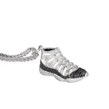 925 Sterling Silver Sneakers Colgante Collares Allanar Bling Cúbicos Circón Zapatos De Baloncesto De Hip Hop De La Joyería De Regalo