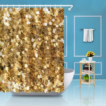 De oro glitter Impreso de poliéster impermeable Espesar cortina de ducha 3D Personalizados cuarto de baño cortina de Baño suministros al por mayor