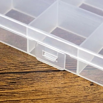 10pcs Pequeño 15 de cuadrícula fija insertar transparente ambiental de plástico de almacenamiento de almacenamiento de la inducción de la joyería de la pesca de la caja de engranajes