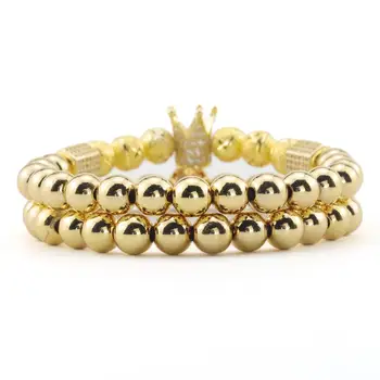 La corona de lujo de la Pulsera de Allanar circonita flor de bolas encantos de cobre perlas hombres Pulseras & brazaletes para los hombres de la joyería del envío de la gota