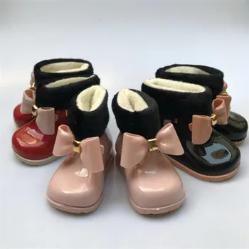 MHYONS niña botas de lluvia bebé niños, botas para la nieve además de terciopelo caliente de proa botas de lluvia de goma de la moda de los zapatos de los niños zapatos de la jalea