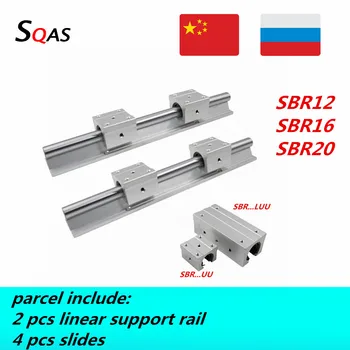 La UE almacén rápida entregar lineal riel de soporte 2 pcs SBR16/ SBR20/ SBR12 200mm-1500m m longitud +4 piezas de diapositivas de carruajes para CNC