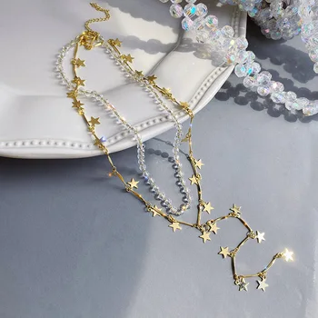 Collar para las Mujeres Estrella Doble Collar de Cristal de la Moda Nueva de Clavícula Cadena de Accesorios de la Joyería Mayorista