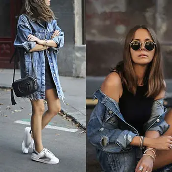 La moda de las Nuevas Mujeres del Dril de algodón de pelo Largo Jeans Capa de la Chaqueta de Moda Suelto Casual Ropa de Talla Plus