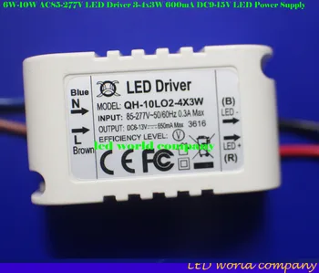 Envío gratis 2 Piezas de Aislamiento de 6W-10W AC85-277V Controlador de LED de 3-4x3W 600mA DC9-15V de Suministro de Energía LED Para la Lámpara de Techo
