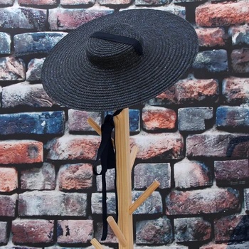 GEMVIE 4 de Color de Ala Ancha Plana de la parte Superior del Sombrero de Paja de Verano Sombreros Para Mujer de la Cinta de la Playa de Cap Navegante de Moda Sombrero de Sol Con la Correa de la Barbilla