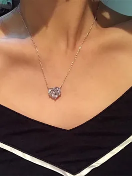 De lujo 925 de la Plata Esterlina del Diamante del Corazón del Collar de la Joyería Fina 6ct Blanco Zafiro Colgante de Corazón Collar para las Mujeres Aniversario