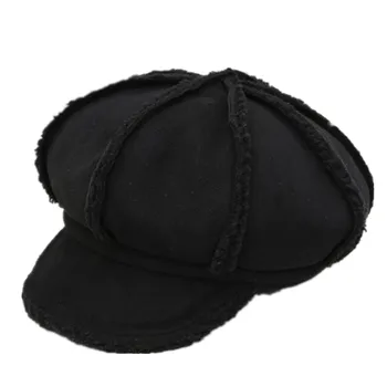 Sombreros para mujer de la moda gorra newsboy sombrero de las señoras octogonal tapa de gamuza boina de invierno de las señoras sombrero con visera caliente faux fur hat M107