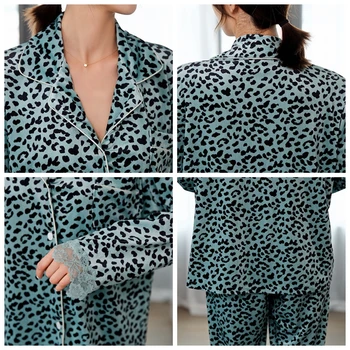 De JULIO de CANCIÓN DE Leopardo de Impresión de Terciopelo De 2 Piezas Mujer de Manga Larga Caliente Pantalones de Primavera Otoño Invierno Elegante ropa de dormir Pijamas Traje