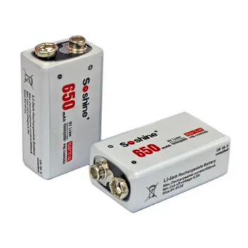 Promoción 1 Pieza Soshine 9V 6F22 cargador Inteligente (UE/US Plug) + 2 pcs Soshine 9V 650mah Recargable de polímero de Li-ion de la batería