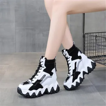Invierno de las Mujeres de Suela Gruesa Botas de Tobillo de Otoño de Lujo de la Plataforma Casual Botas de las Mujeres de 8 cm de Tacones de Cuña Botas Zapatos de Mujer Zapatillas de deporte