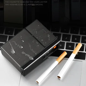 USB Recargable de Fumar Cigarrillos Caja Portátil del Cigarrillo de la Caja Con los Encendedores a prueba de viento Titular del Encendedor de Regalo Hogard