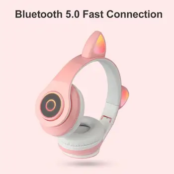 Lindo Gato Bluetooth 5.0 Auricular Inalámbrico de alta fidelidad de la Música Estéreo Bass Auriculares LED de Luz de los Teléfonos Móviles Niña Hija Para PC