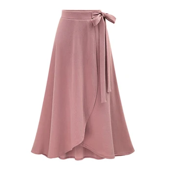 Más el tamaño de 6XL envoltura maxi falda de las Mujeres de lazo de la cintura volantes faldas largas de Verano casual chic rosa falda negra saia longa falda