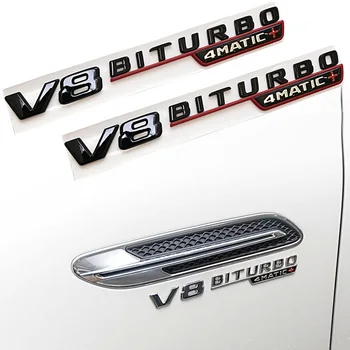 2PCS Coche Guardabarros Lateral V8 BITURBO Logotipo de Recorte de la etiqueta Engomada Para Mercedes Benz AMG a B C E S de la Clase GT C63 E350 E400 S560 S450 Accesorios