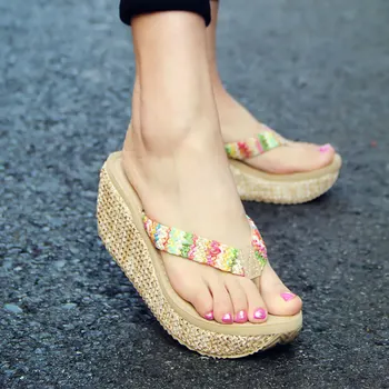 Zapatos de Mujer de Verano de Bohemia Zapatillas de Moda los Dedos de los pies Sandalias de Flores para Mujer Sandalias de Cuña de la Playa de Zapatillas Zapatos(en stock)