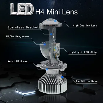 SUKIOTO 12V 24V H4 mini Lente LED hi-lo lente del proyector H4 LED faro 5500K Blanco de alta y baja de Coches de luces de Estilo garantía de por vida