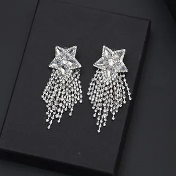 Ztech de Lujo de diamantes de imitación Brillante Estrella de Mostrar Gran y Largo Cuelgan Aretes para las Mujeres de la Moda de Joyería de Moda Pendientes de Declaración Accesorios
