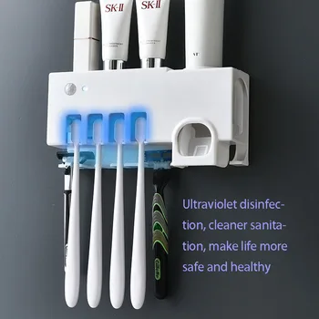 UV Cepillo de dientes Titular de la Multi-función de Dispensador de Pasta de dientes Cepillo de dientes Esterilizador de Titular de la Titular de Almacenamiento de Almacenamiento de Baño Organizador