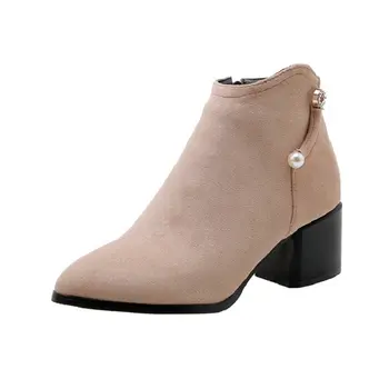 Sianie Tianie 2020 invierno otoño de gamuza mujer zapatos cuadrados gruesos zapatos de tacón alto de las mujeres negras botas de tobillo botas perlas martin botas