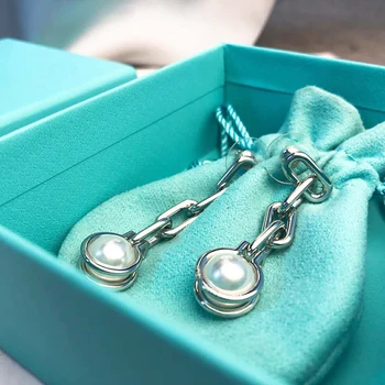 Original de las marcas de Lujo de la Joyería S925 Cadena de plata de ley y perla aretes Elegantes de Nueva York espíritu femenino de san Valentín de regalo