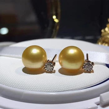 ANI Sólido 18K Oro Amarillo (AU750) Participación de las Mujeres Aretes de Natural Pacífico Sur de Oro de la Perla Aretes de Diamantes de Diseño Clásico