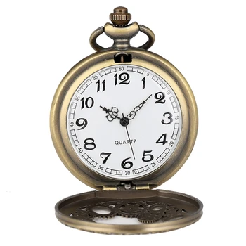 Bronce Hueco Engranaje de Reloj de Bolsillo de Cuarzo de la Vendimia de Cobre Antiguo Steampunk Colgante del Collar de la Cadena de Reloj de los Hombres de las Mujeres con el Accesorio