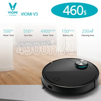 VIOMI V3 Aspiradora Robot Mopa, 2600Pa, Tranquilo, Auto-Recarga robot de limpieza aspirador, Limpiar Suelos Duros y Medio de la Pila de Alfombras