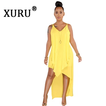 XURU Verano Caliente Sexy Vestido de Gasa Clásico Color Sólido Vestido de Playa Rosa Amarillo Azul Vestido