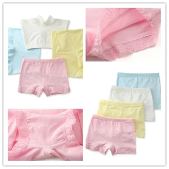 6 piezas/lote de Algodón de Encaje Pantalones Niños Ropa de Seguridad de las Niñas Dulces de Color Sólido de Cuatro Cortos de 2 a 10 años