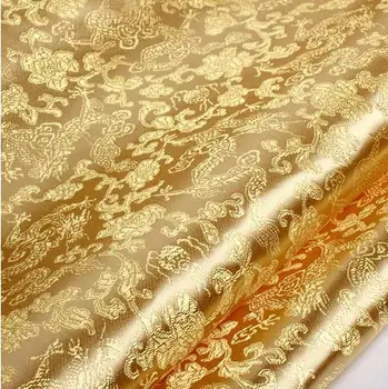 90 cm*100 cm de la calidad del bordado de la tela de traje de dragones de bricolaje de tela de brocado de la luz de fondo de oro de oro dragones vestido de paño