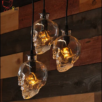 1 luz de Retro Cráneo de Cristal Transparente lámpara Colgante lámpara E14 titular Cráneo Fantasma de la botella de Cristal creativo Droplight para Bar restaurante