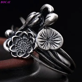BOCAI S925 plata esterlina de arte RETRO anillo de 2020 nueva moda de las mujeres de plata Tailandés de loto de la personalidad clásico temperamentopening anillo
