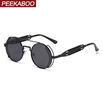 Peekaboo mujeres retro steampunk gafas de sol masculinas vintage 2020 negro rojo de los hombres gafas de sol redondas de montura de metal uv400 fiesta de verano