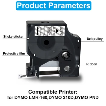 Cartucho Rey Compatible Dymo D1 12 mm Ancho de la Etiqueta de Cintas 45010 Cassette de Cinta para Dymo D1 Impresoras de Etiquetas LM160 LM280 Dymo PNP