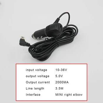 De Carga del coche Cargador Curvo Puerto micro USB Cable Adaptador para encendedor de Coche DVR Cámara Grabadora de Vídeo Móvil de la longitud del Cable de 3,5 m