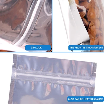 100 pcs/lote de Almacenamiento de Alimentos del papel de Aluminio / Claro de Fondo Plano puede volver a sellar de la Válvula de cierre de Cremallera de Plástico Paquete Paquete Ziplock Bolsa de Mylar
