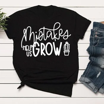 Algodón Graphic Tees para las Mujeres de las Niñas: los Errores Nos Ayudan a Crecer T-shirt de las Mujeres de Moda camisa de Algodón de Cuello Redondo de las Mujeres estética Tops