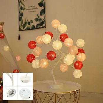 Bola de algodón en Forma de Árbol, Luz Decorativa LED Recargable Lámpara de Mesa en Casa del Dormitorio Adorno