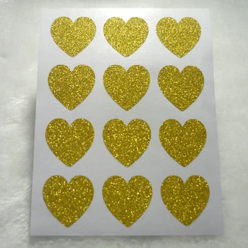 19mm/0.75 pulgadas de Oro - Glitter Glamour Corazón de la etiqueta Engomada