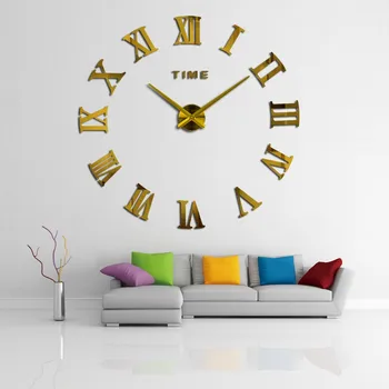 Promoción de BRICOLAJE 3D Gran Reloj de Pared de Gran tamaño Romano Espejo Auto-Adhesivo del Gran Reloj de Pared Moderno de Cuarzo Relojes de Vivir Decoración de la Habitación del Reloj