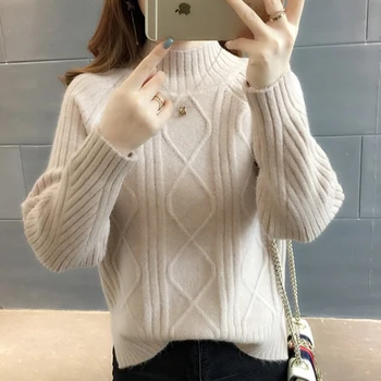 Estilo coreano de Invierno Sólido Suéter para las Mujeres 2020 de Punto Delgado Femenino Pullovers con Manga Larga de Cuello alto de Casual de las Señoras Tops