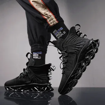 Tendencia de la Cuchilla de la Serie de los Calcetines de los Deportes de Zapatos de Amortiguación de alta Zapatillas para Hombres Transpirable Atlético Negro Gimnasio Zapatos de Trotar