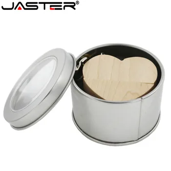 JASTER USB 2.0 1PCS libre de encargo del logotipo de nogal Corazón US+caja Unidad Flash, Pendrive de 64 gb 32 GB 16 GB 4 GB de Disco U fotografía de la boda regalo