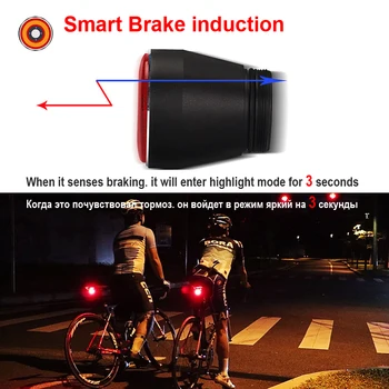 NEWBOLER 400mAh USB Smart Bicicleta Luz trasera con sensor Automático de Freno Luz Trasera Impermeable LED Bicicleta luz trasera MTB Trasera Luz de la Bici